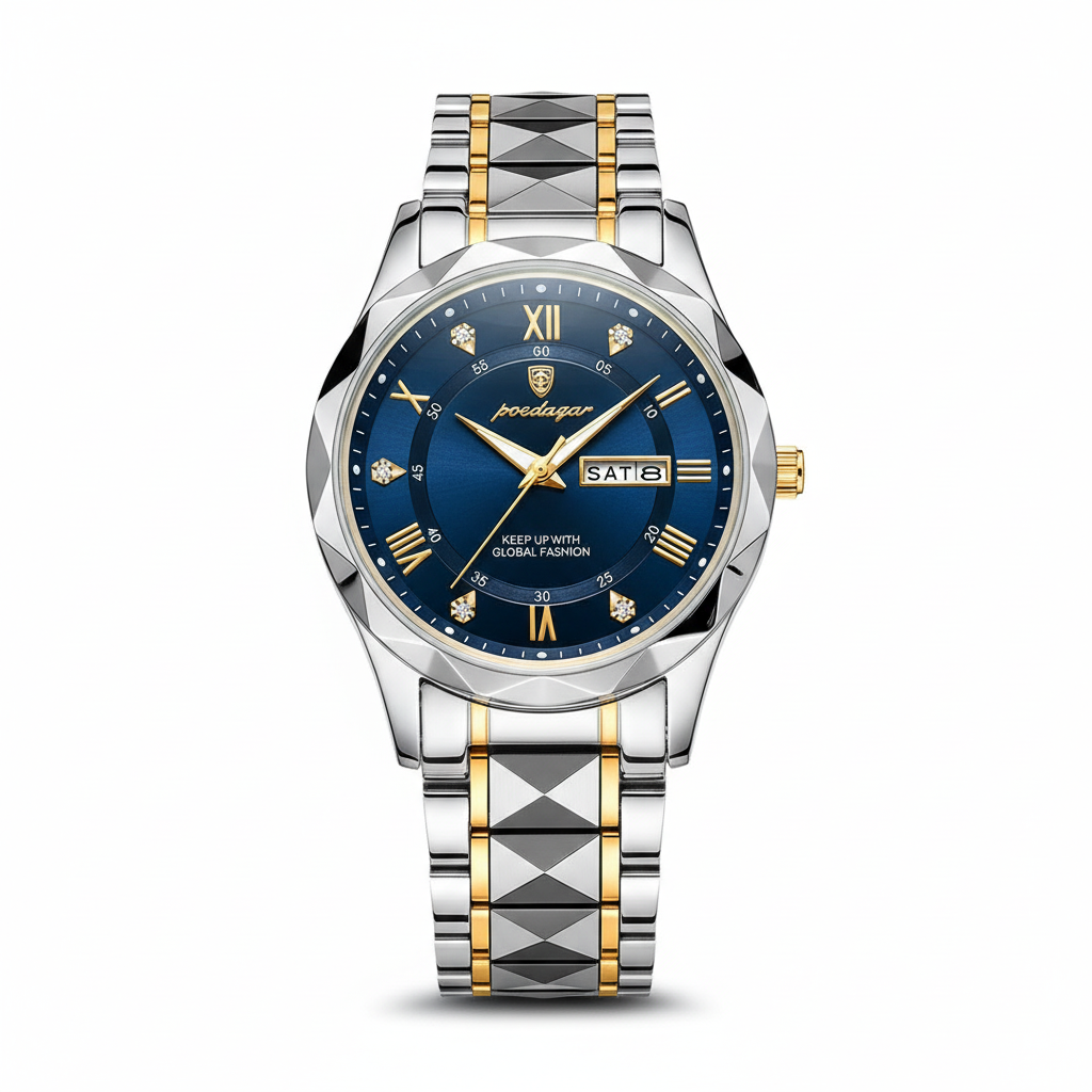 Men's 41mm Stainless Steel Quartz Watch with Luminescent Hands and Date