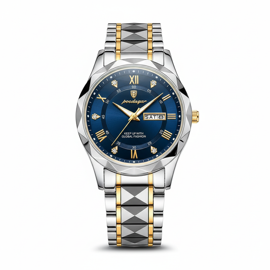 Men's 41mm Stainless Steel Quartz Watch with Luminescent Hands and Date