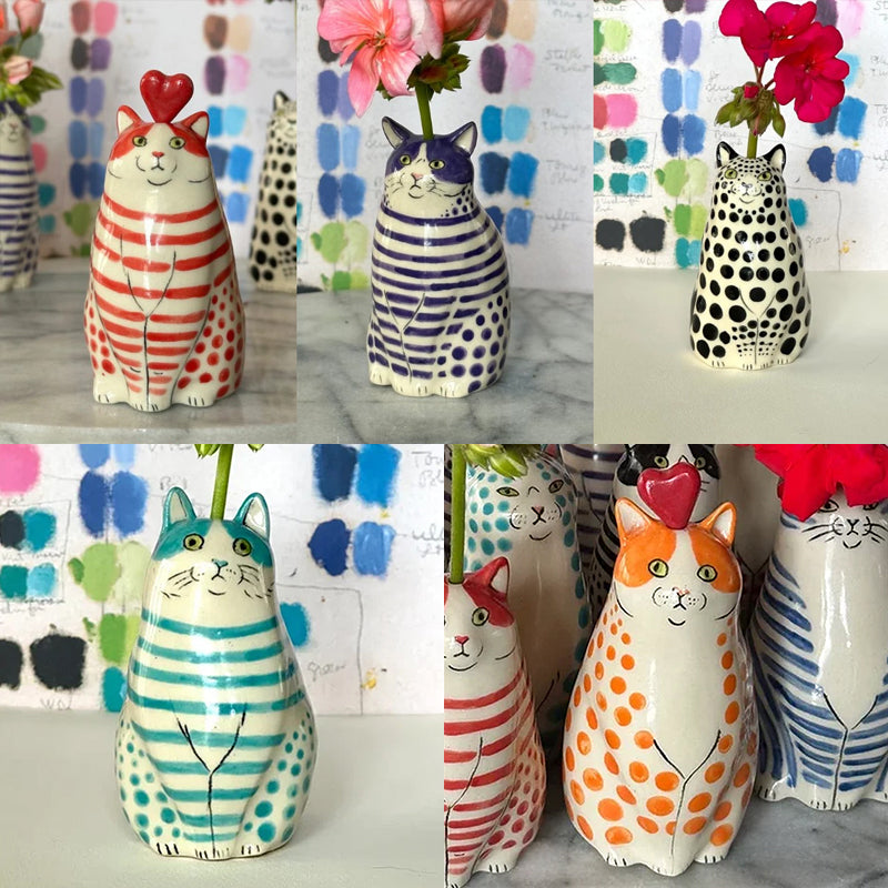 Dotted Cat Ceramic Vase 5.5 Inch