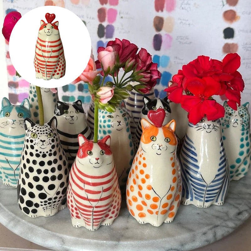 Dotted Cat Ceramic Vase for Flowers