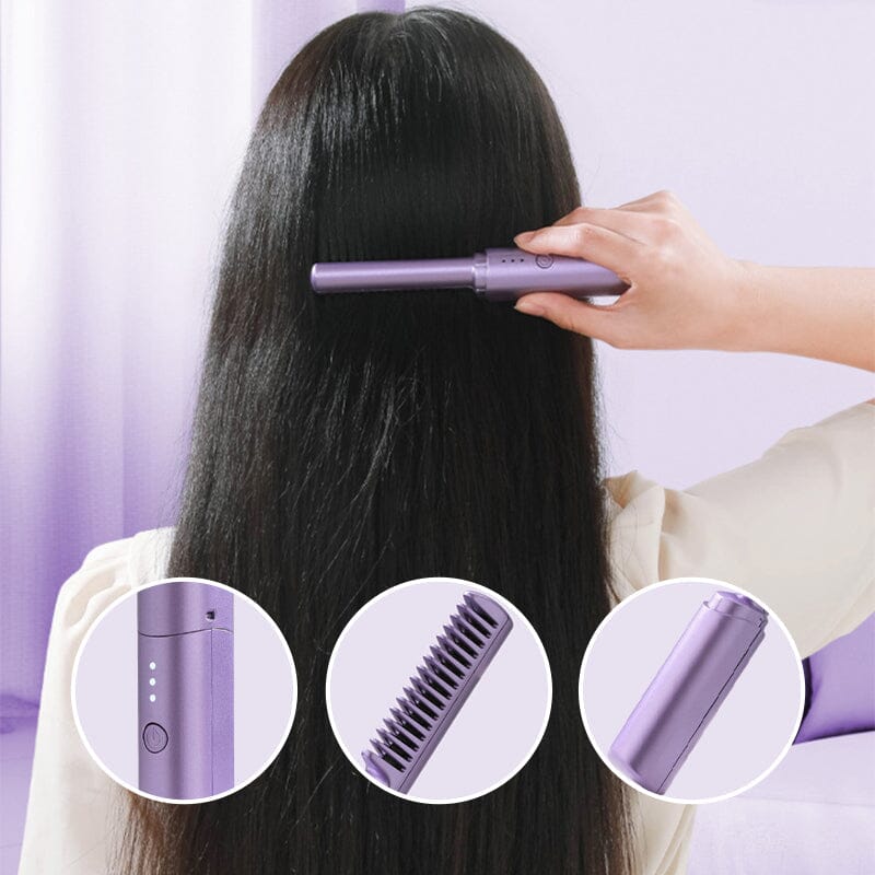 Mini Rechargeable Hair Straightener with Built-in Comb