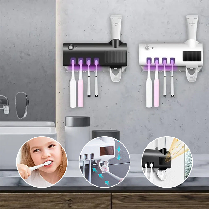 Smart UV Light Toothbrush Holder with Wall-Mounted Toothpaste Dispenser