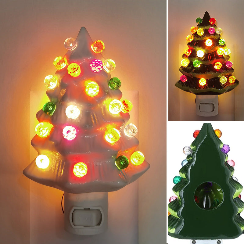 Ceramic Christmas Tree Night Light with Colorful Bulbs