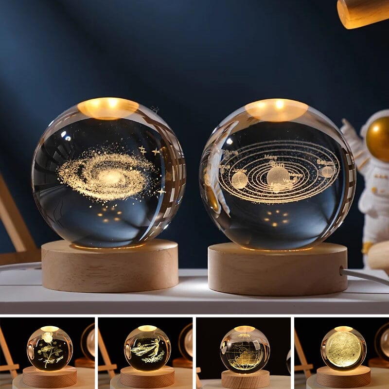 3D Crystal Ball Night Light with Wooden Base