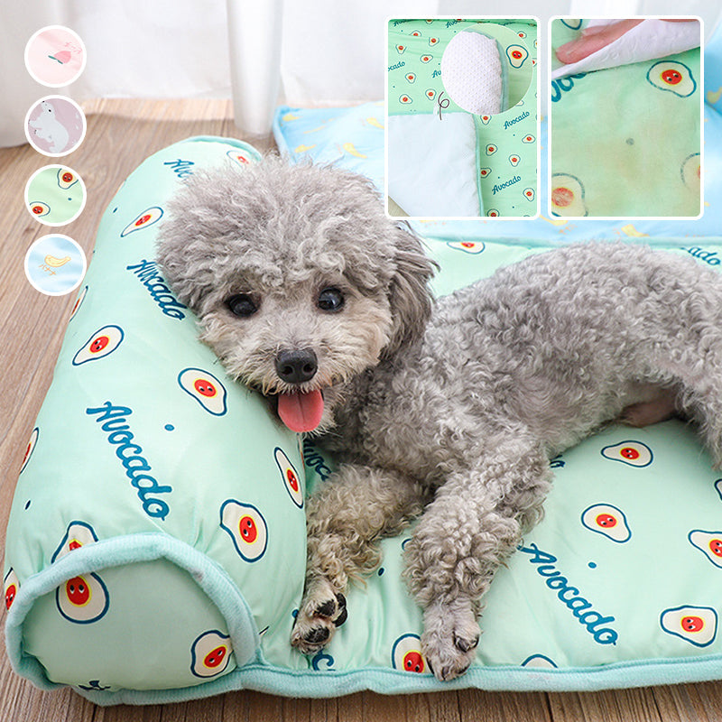 Ice Silk Cooling Mat with Pillow for Small Dogs and Cats