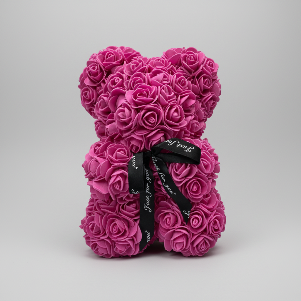 Rose Bear Plush Figure Made of Foam Roses - Romantic Gift for Her