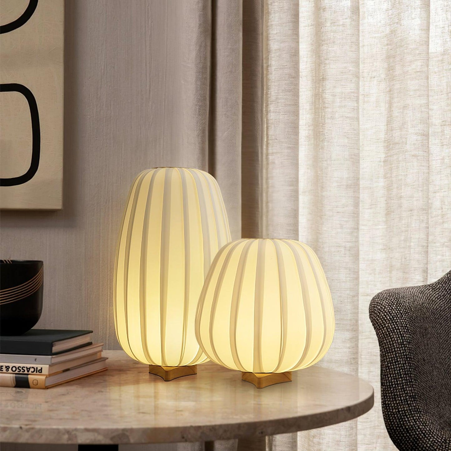 Minimalist Bamboo Table Lamp with Fabric Shade