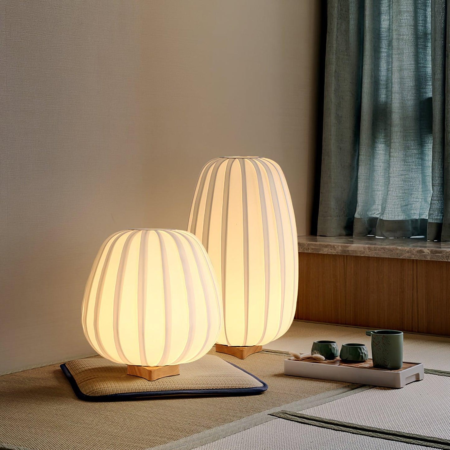 Minimalist Bamboo Table Lamp with Fabric Shade