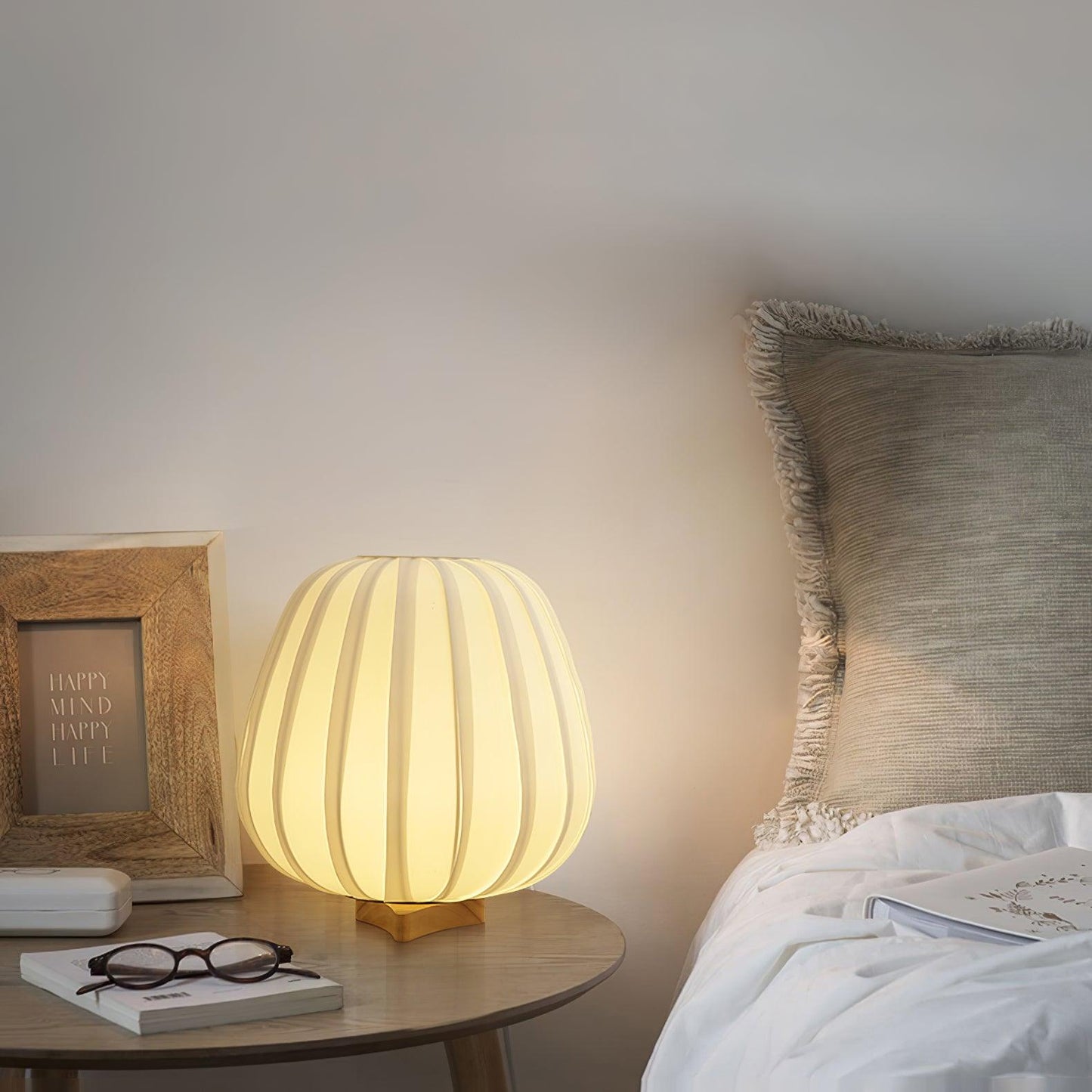 Minimalist Bamboo Table Lamp with Fabric Shade