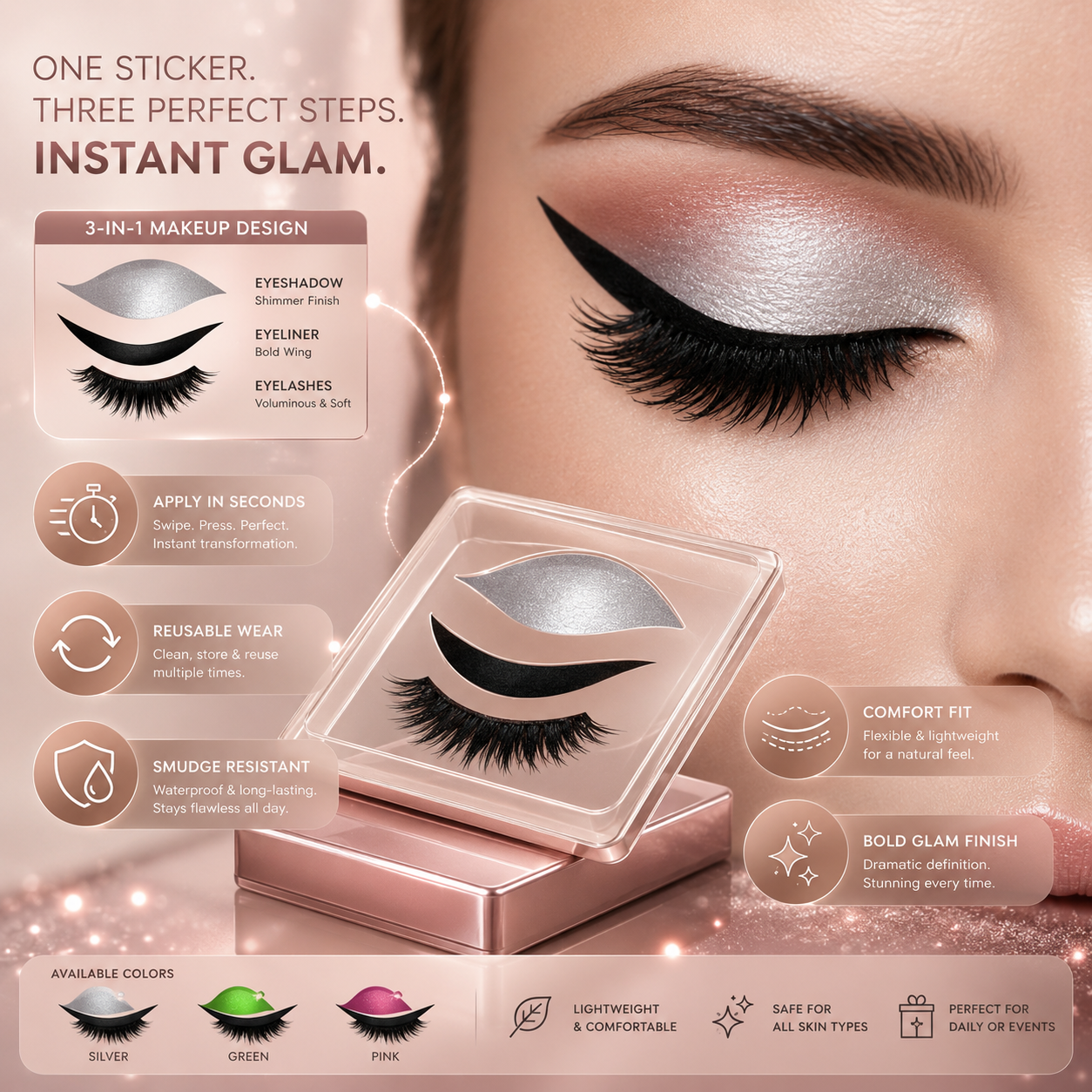 3 in 1 Reusable False Eyelashes with Eyeshadow and Eyeliner