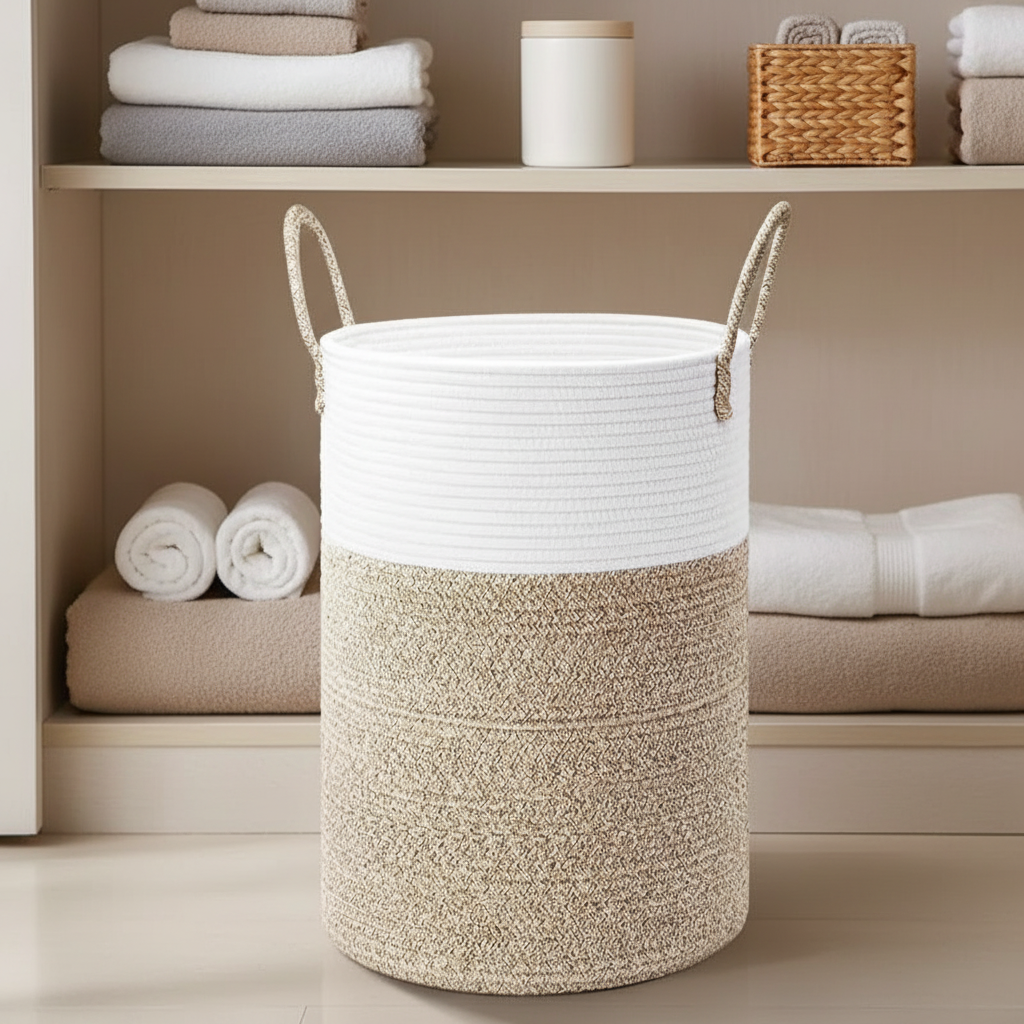 Foldable Round Cotton Laundry Basket with Handles