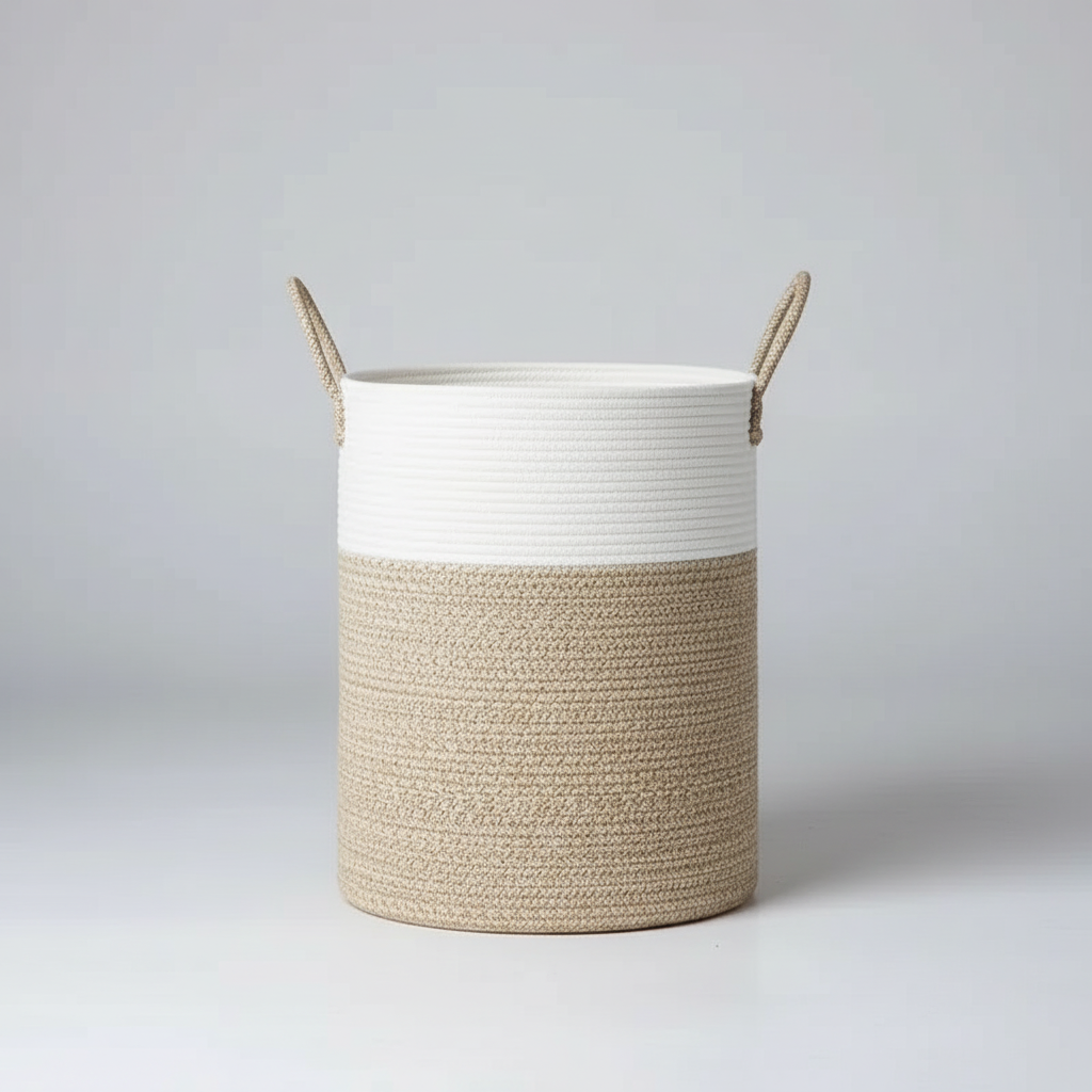 Foldable Round Cotton Laundry Basket with Handles