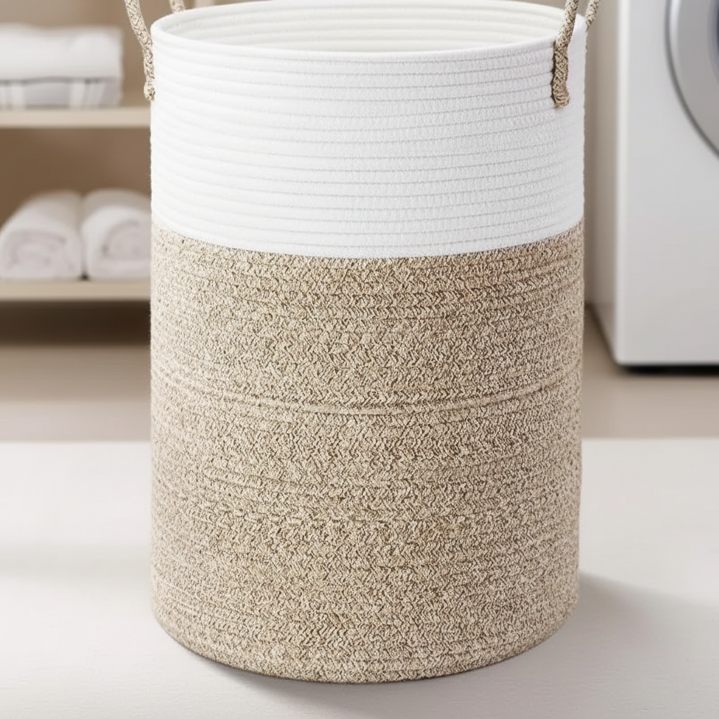Foldable Round Cotton Laundry Basket with Handles