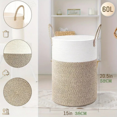 Foldable Round Cotton Laundry Basket with Handles