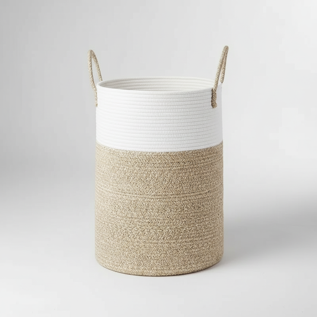 Foldable Round Cotton Laundry Basket with Handles