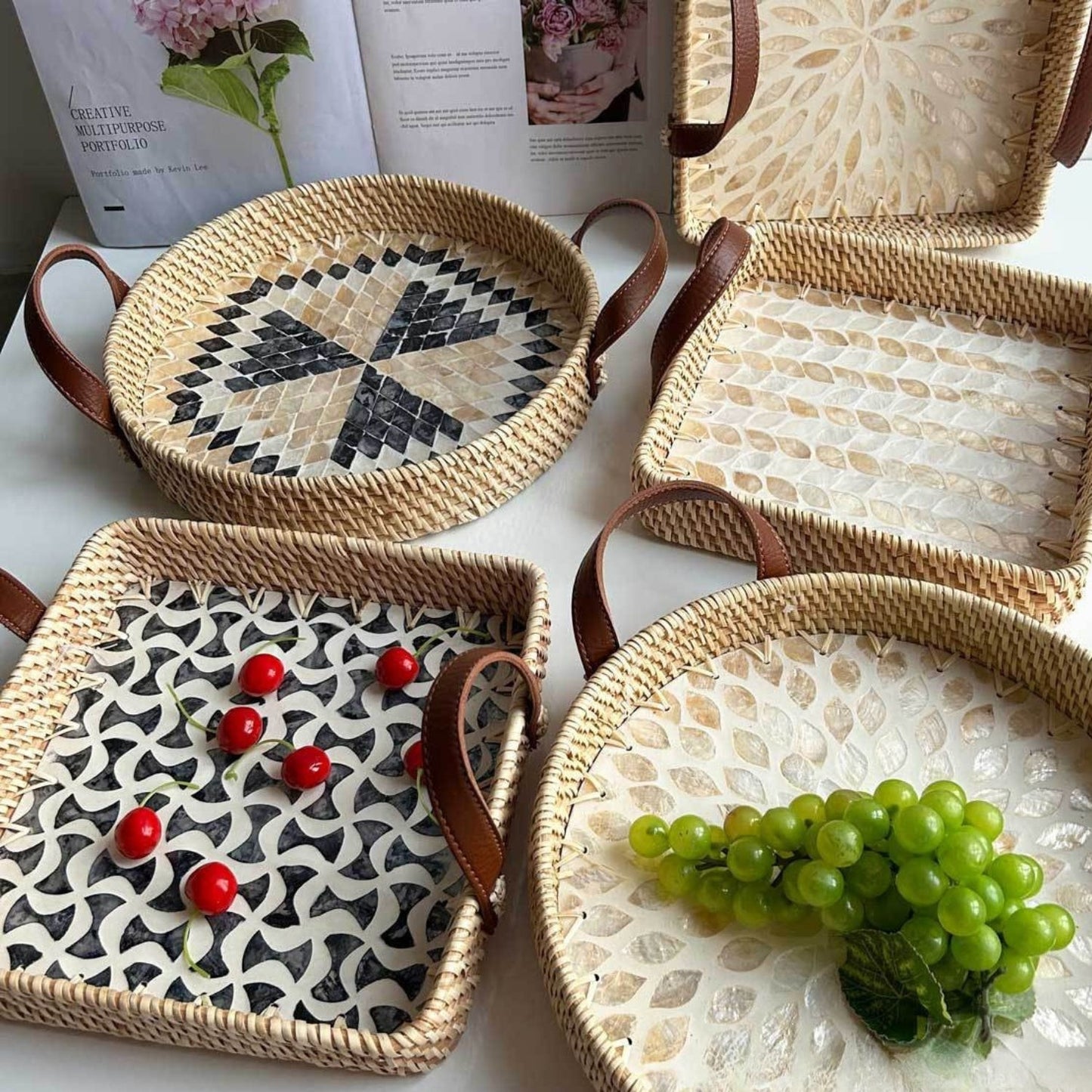 Handcrafted Eco-Friendly Rattan Tray in Assorted Patterns