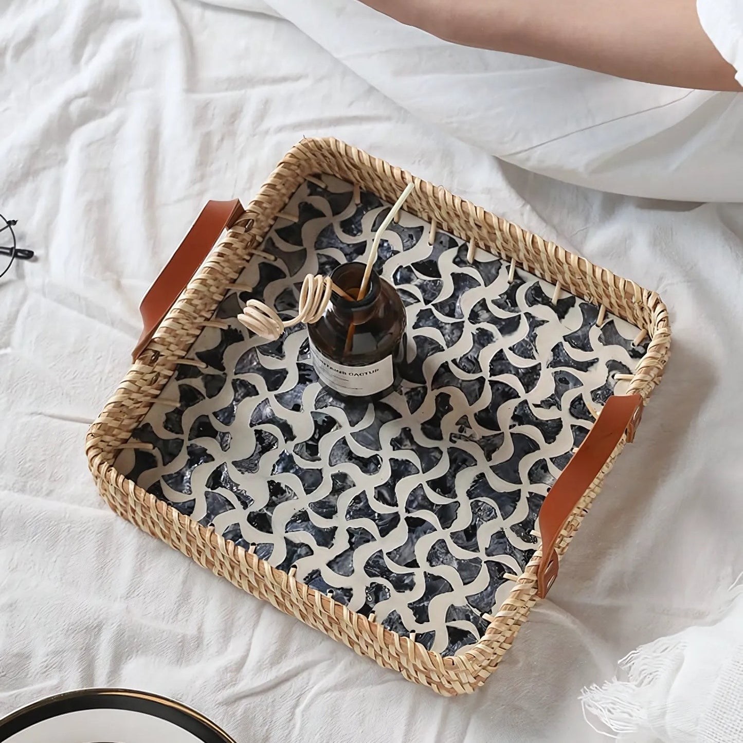 Handcrafted Eco-Friendly Rattan Tray in Assorted Patterns
