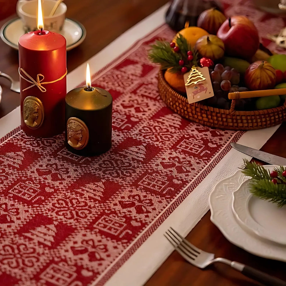 Christmas Elk Microfiber Table Runner with Tasseled Edges