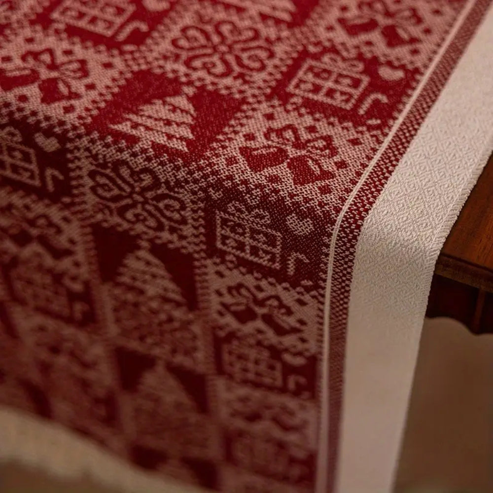 Christmas Elk Microfiber Table Runner with Tasseled Edges