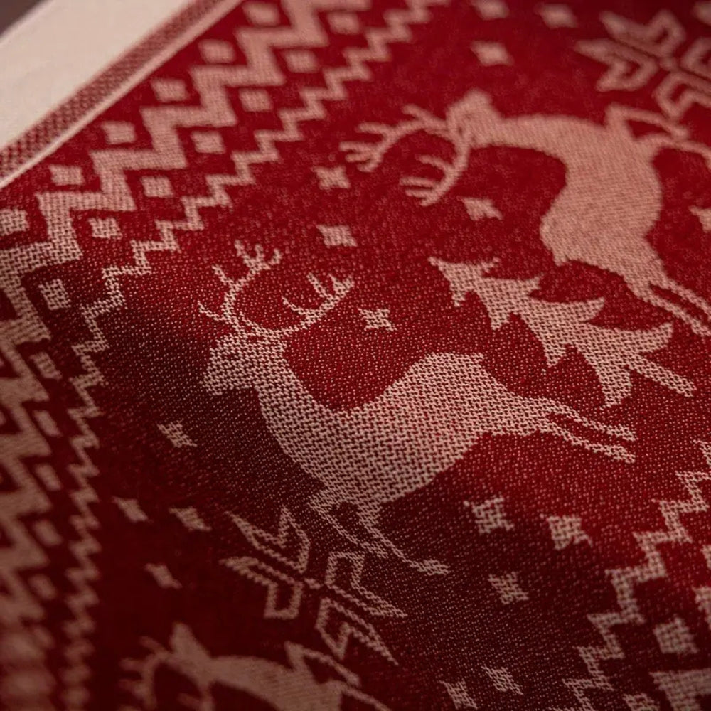 Christmas Elk Microfiber Table Runner with Tasseled Edges