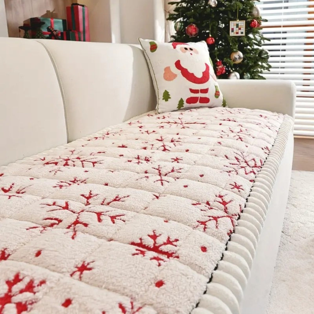 Festive Red and White Holiday Sofa Cover