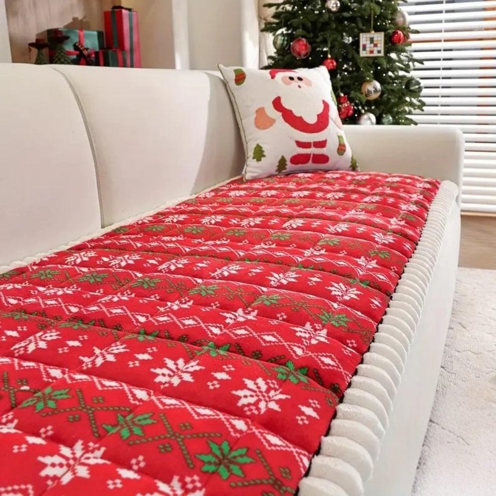 Festive Red and White Holiday Sofa Cover for 1-4 Seater Couches