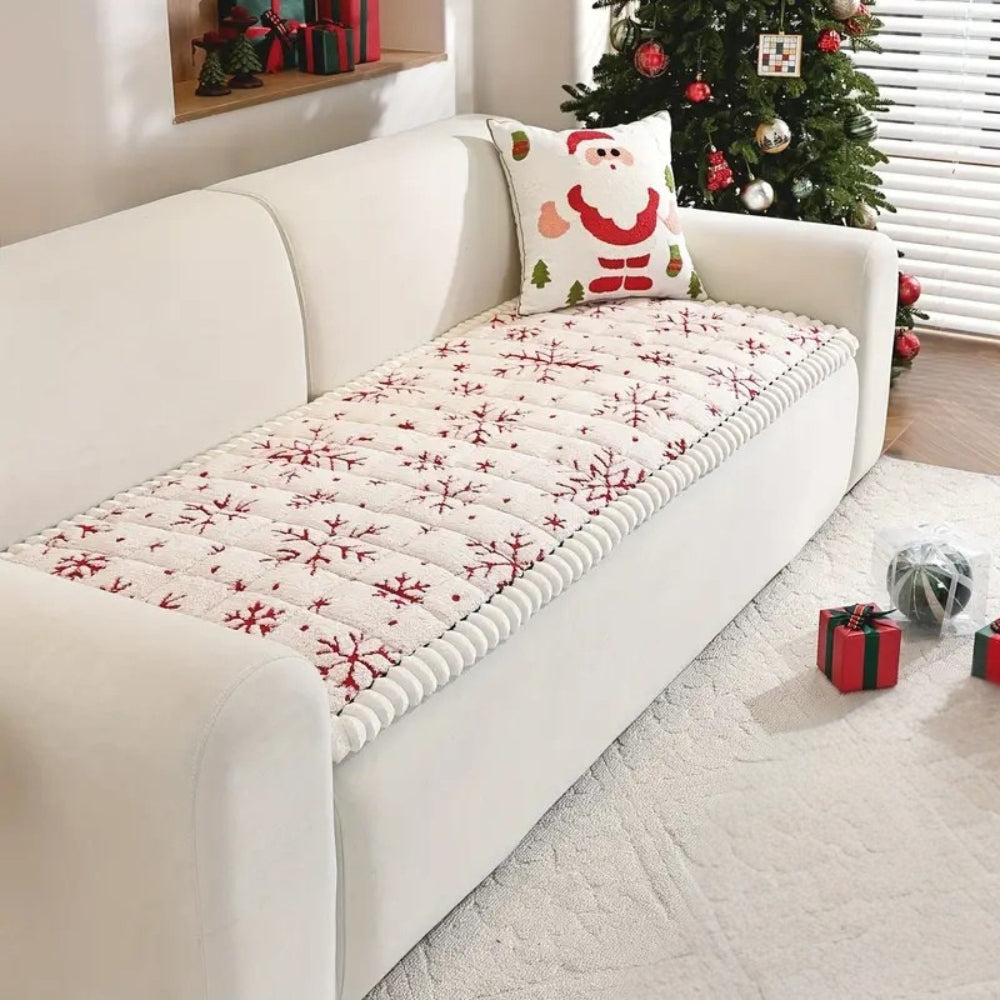 Festive Red and White Holiday Sofa Cover