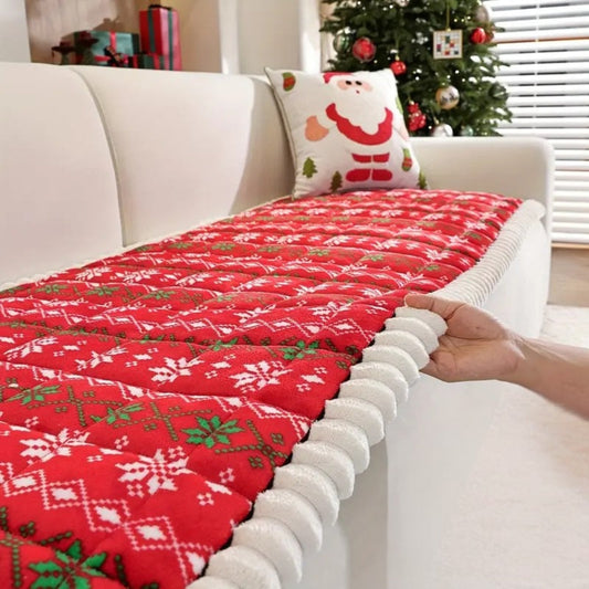 Festive Red and White Holiday Sofa Cover for 1-4 Seater Couches