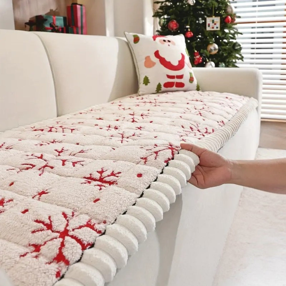 Festive Red and White Holiday Sofa Cover for 1-4 Seater Couches