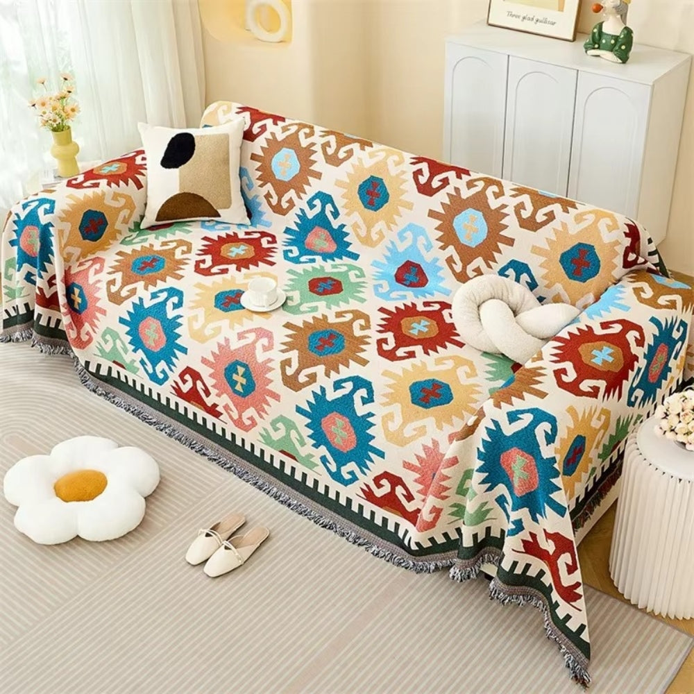 Bohemian Woven Sofa Cover in Vibrant Colors