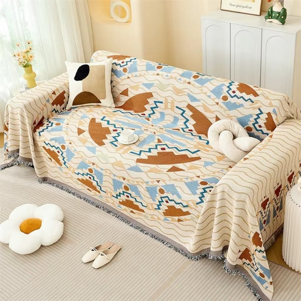 Bohemian Woven Sofa Cover in Vibrant Colors