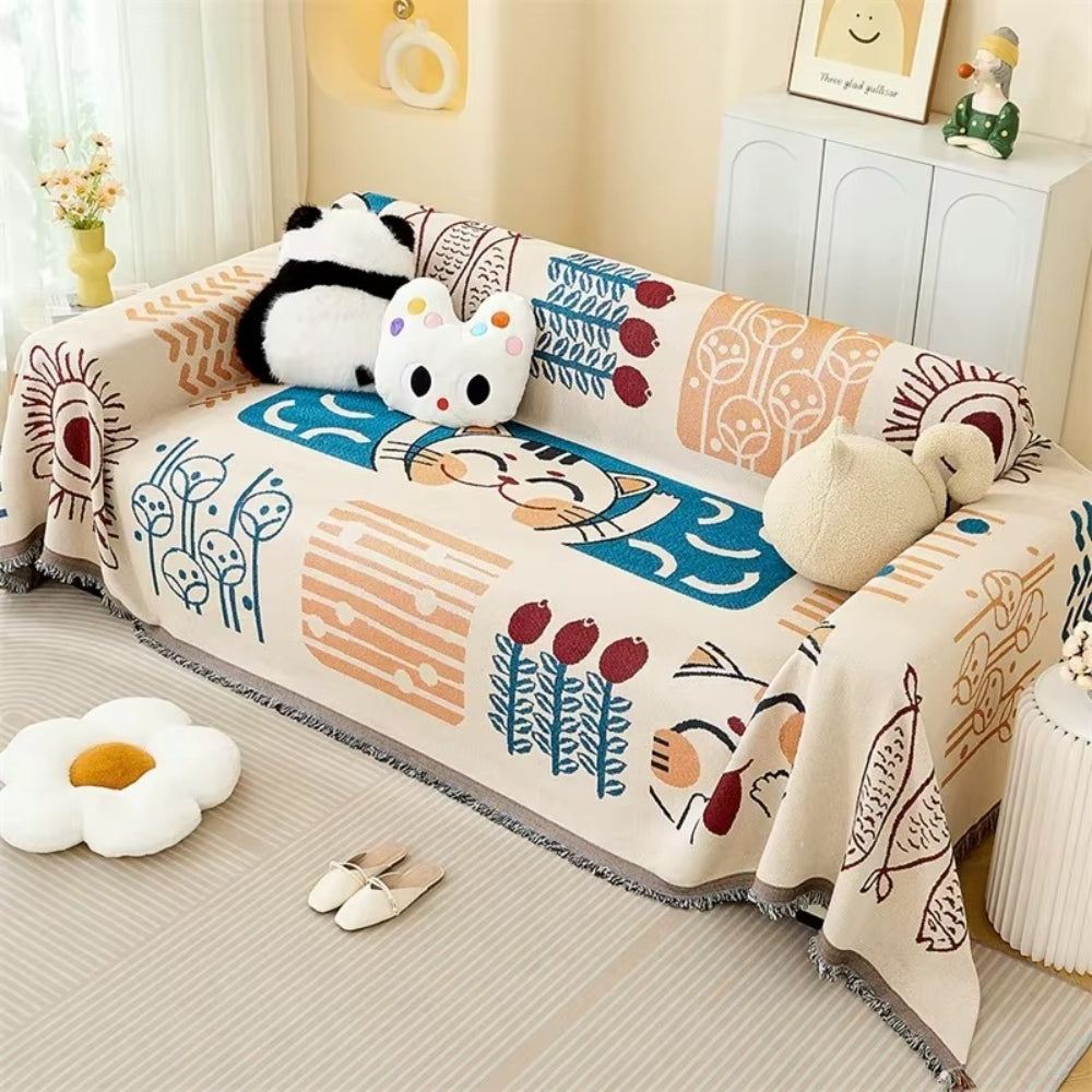Boho Woven Sofa Cover in Colorful Cotton-Microfiber Blend