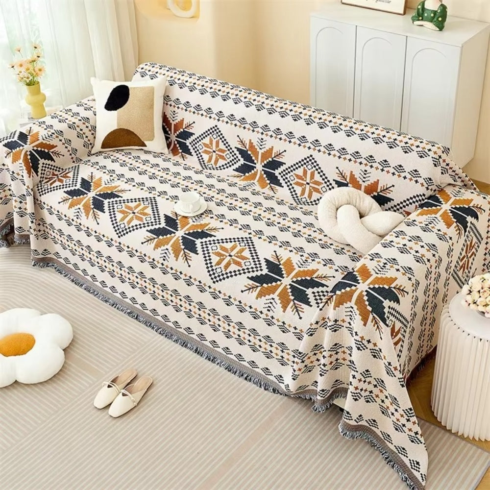 Boho Woven Sofa Cover in Colorful Cotton-Microfiber Blend
