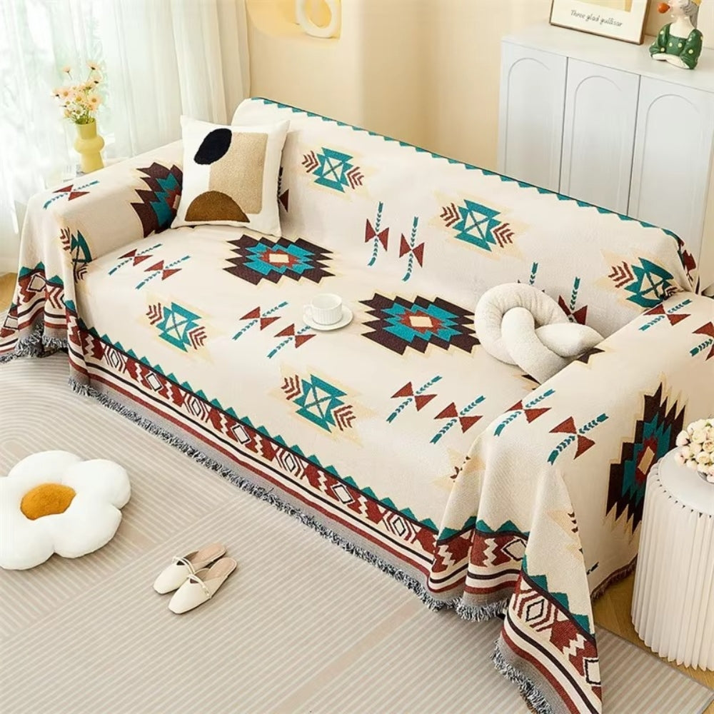 Bohemian Woven Sofa Cover in Vibrant Colors