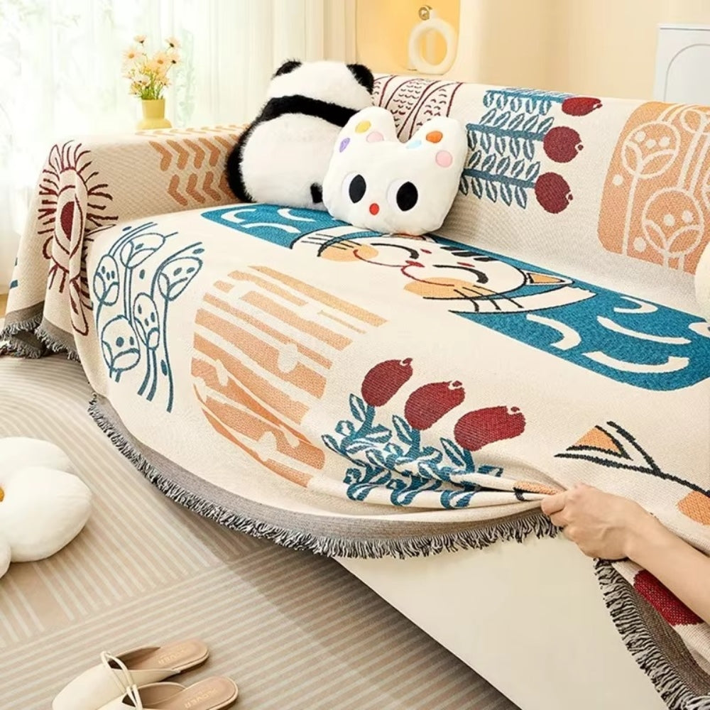 Bohemian Woven Sofa Cover in Vibrant Colors
