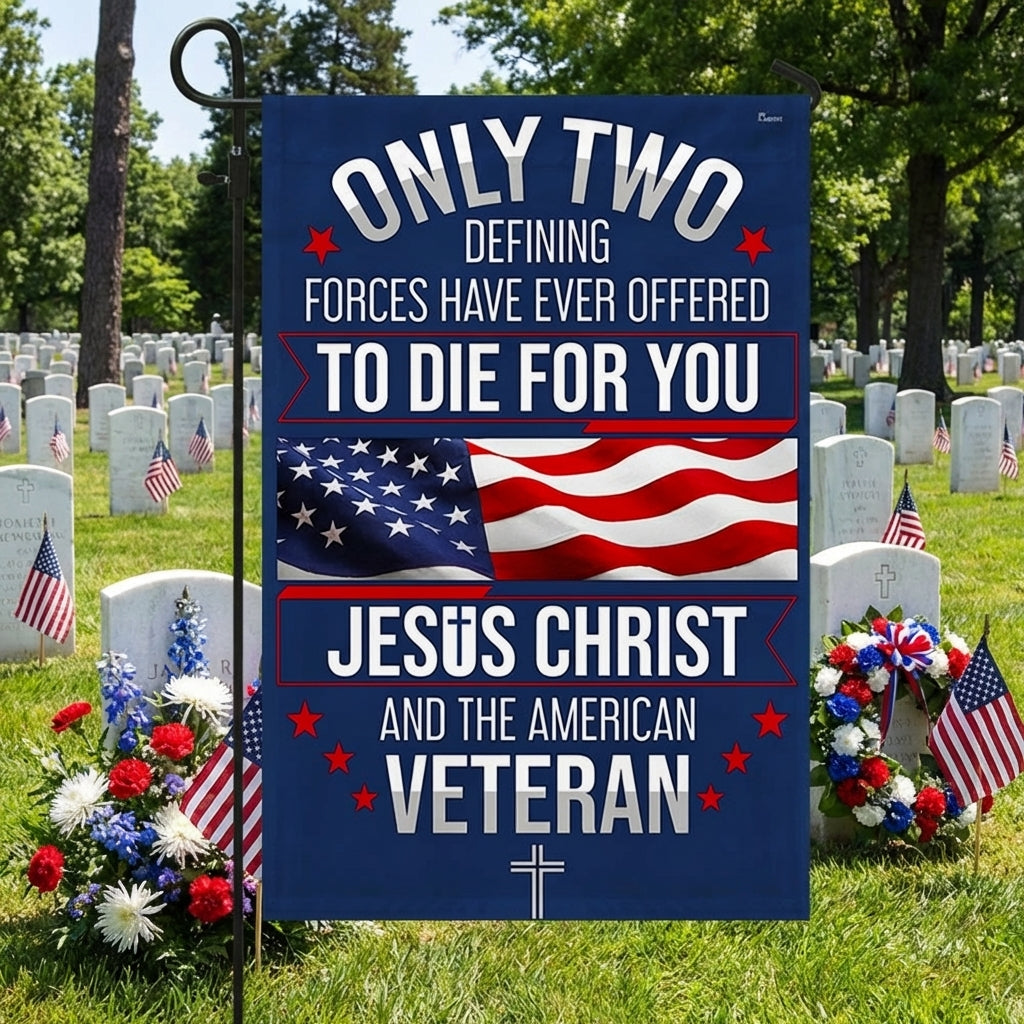 Veteran Flag with Jesus Christ Quote - Custom Double-Sided Canvas Flag