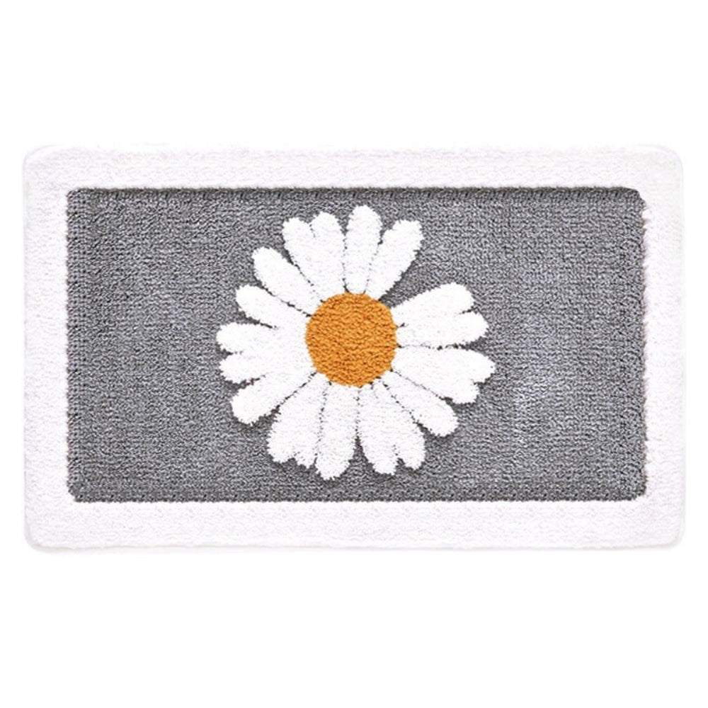 Plush Daisy Floral Bath Mat with Non-Slip Backing