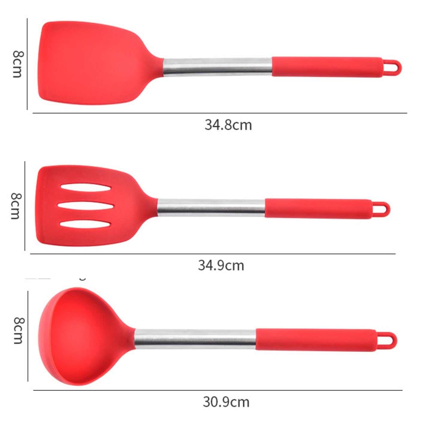 Silicone Kitchen Utensil Set with Stainless Steel Handles - 3 Piece