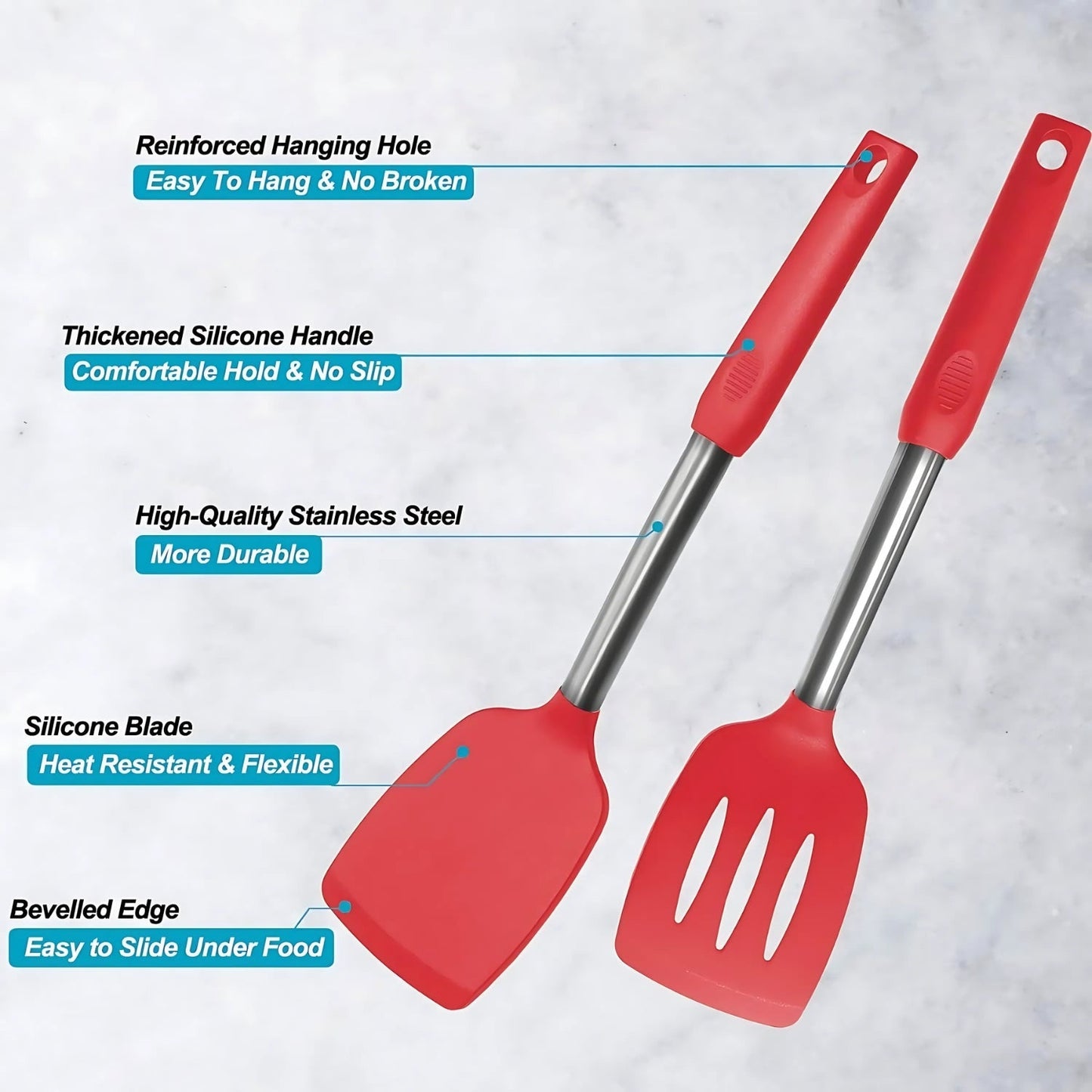 Silicone Kitchen Utensil Set with Stainless Steel Handles - 3 Piece