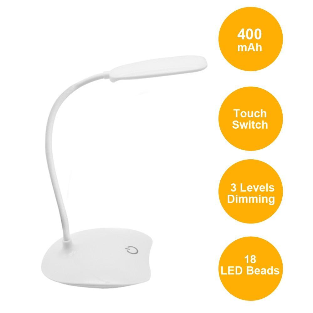 Dimmable LED Desk Lamp with Touch Switch and USB Rechargeable Battery