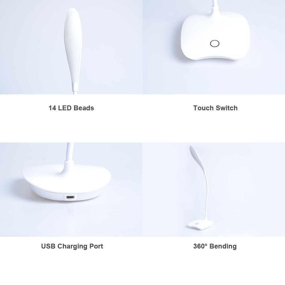 Dimmable LED Desk Lamp with Touch Switch and USB Rechargeable Battery