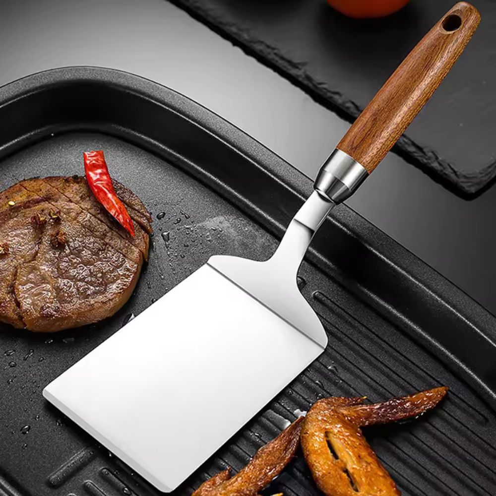 Stainless Steel Spatula with Wooden Handle for Flipping and Serving
