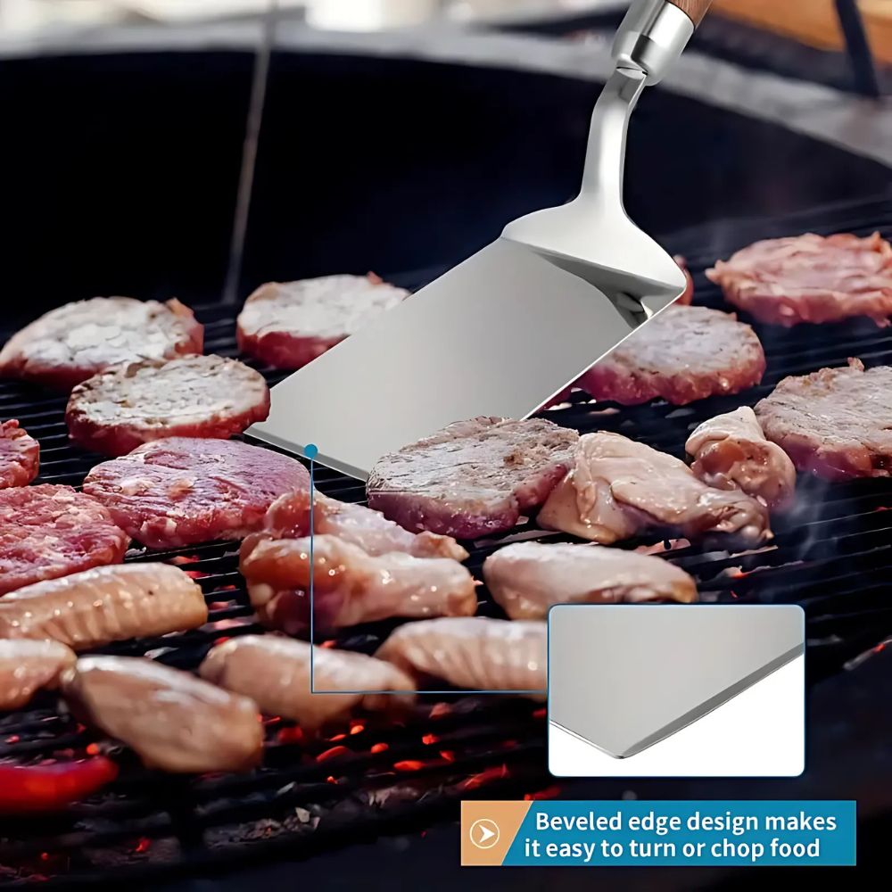 Stainless Steel Spatula with Wooden Handle for Flipping and Serving