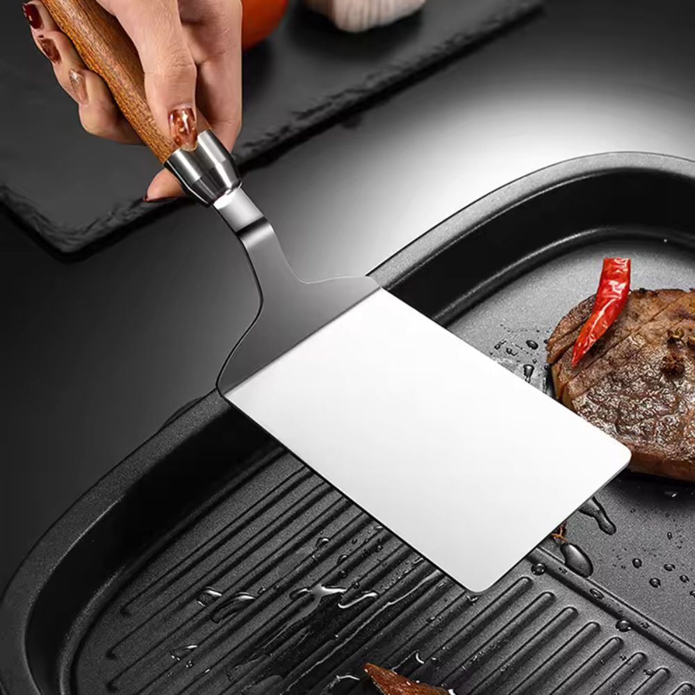 Stainless Steel Spatula with Wooden Handle for Flipping and Serving