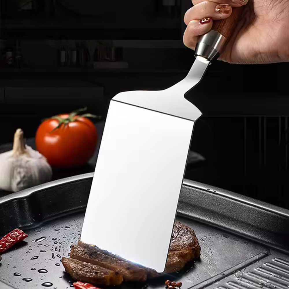Stainless Steel Spatula with Wooden Handle for Flipping and Serving