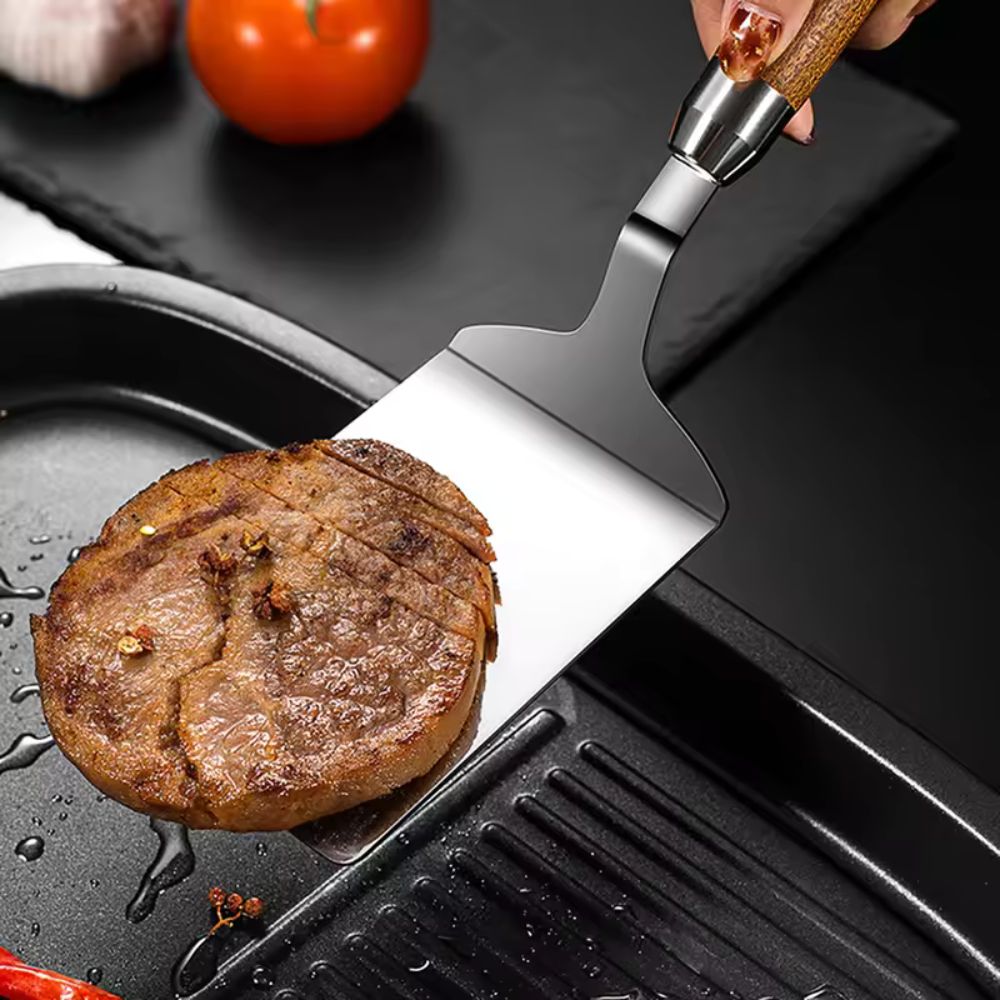Stainless Steel Spatula with Wooden Handle for Flipping and Serving