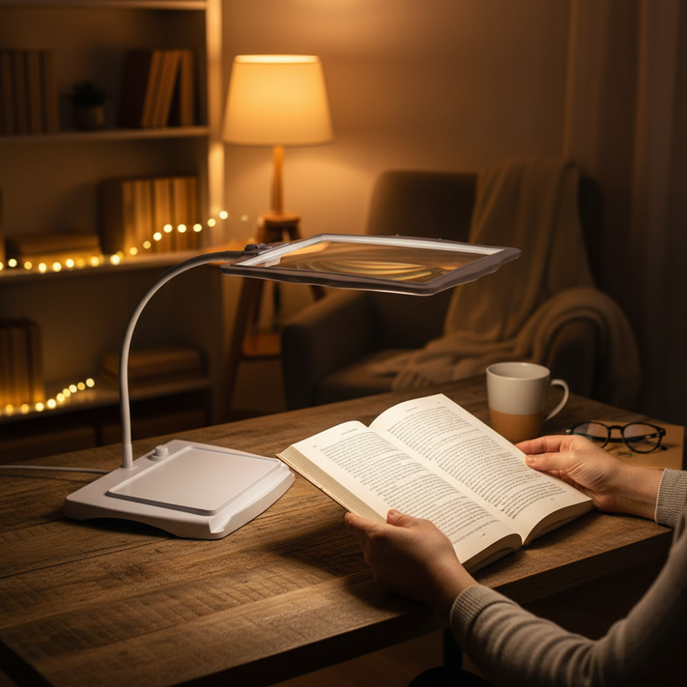 Adjustable Table Lamp with 3X Magnifying Lens and LED Light