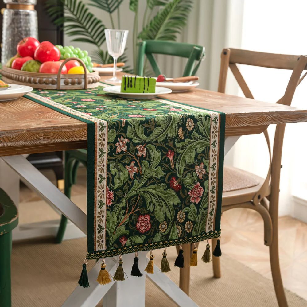 Flora Vine Botanical Embroidered Table Runner