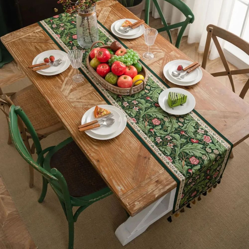 Flora Vine Botanical Embroidered Table Runner