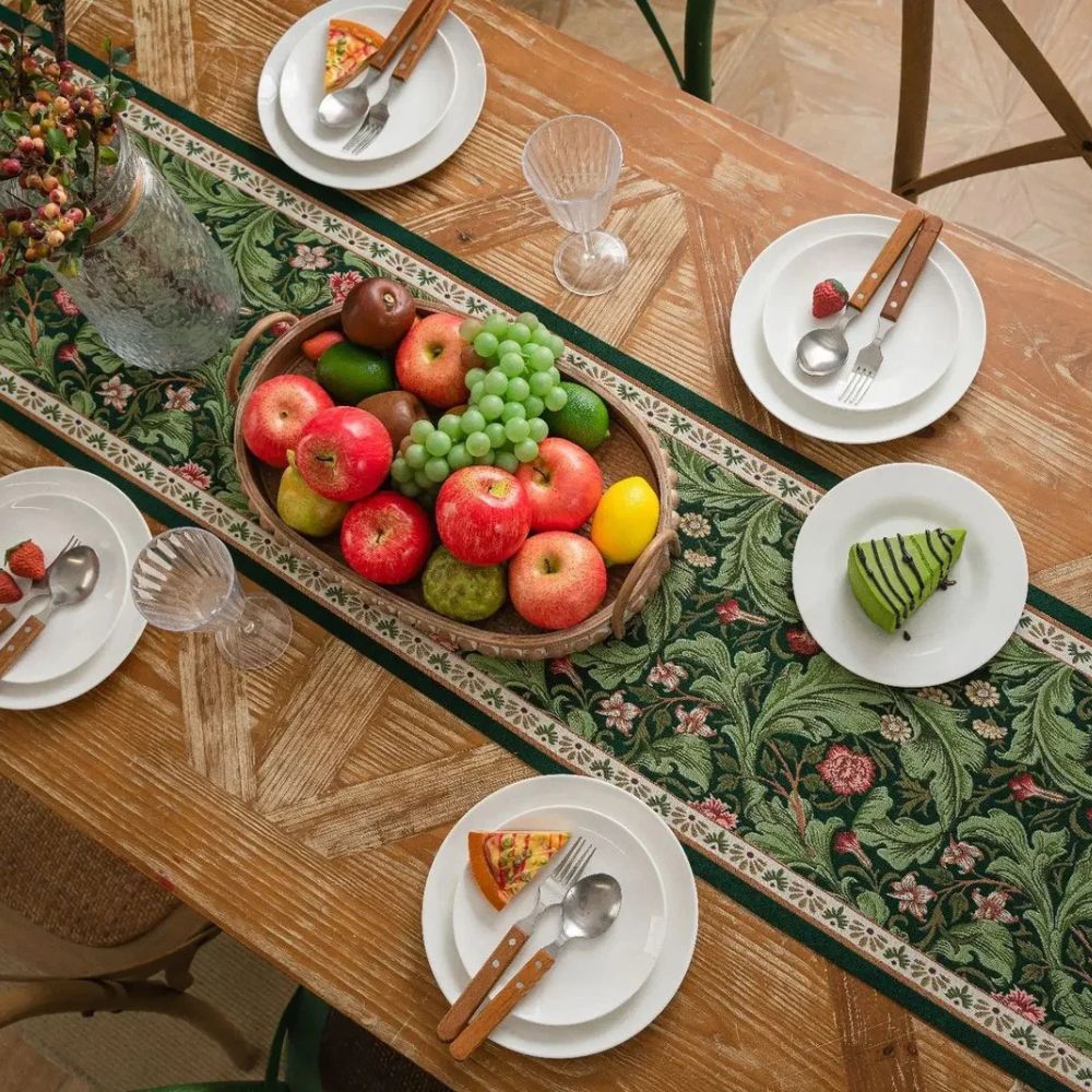 Flora Vine Botanical Embroidered Table Runner